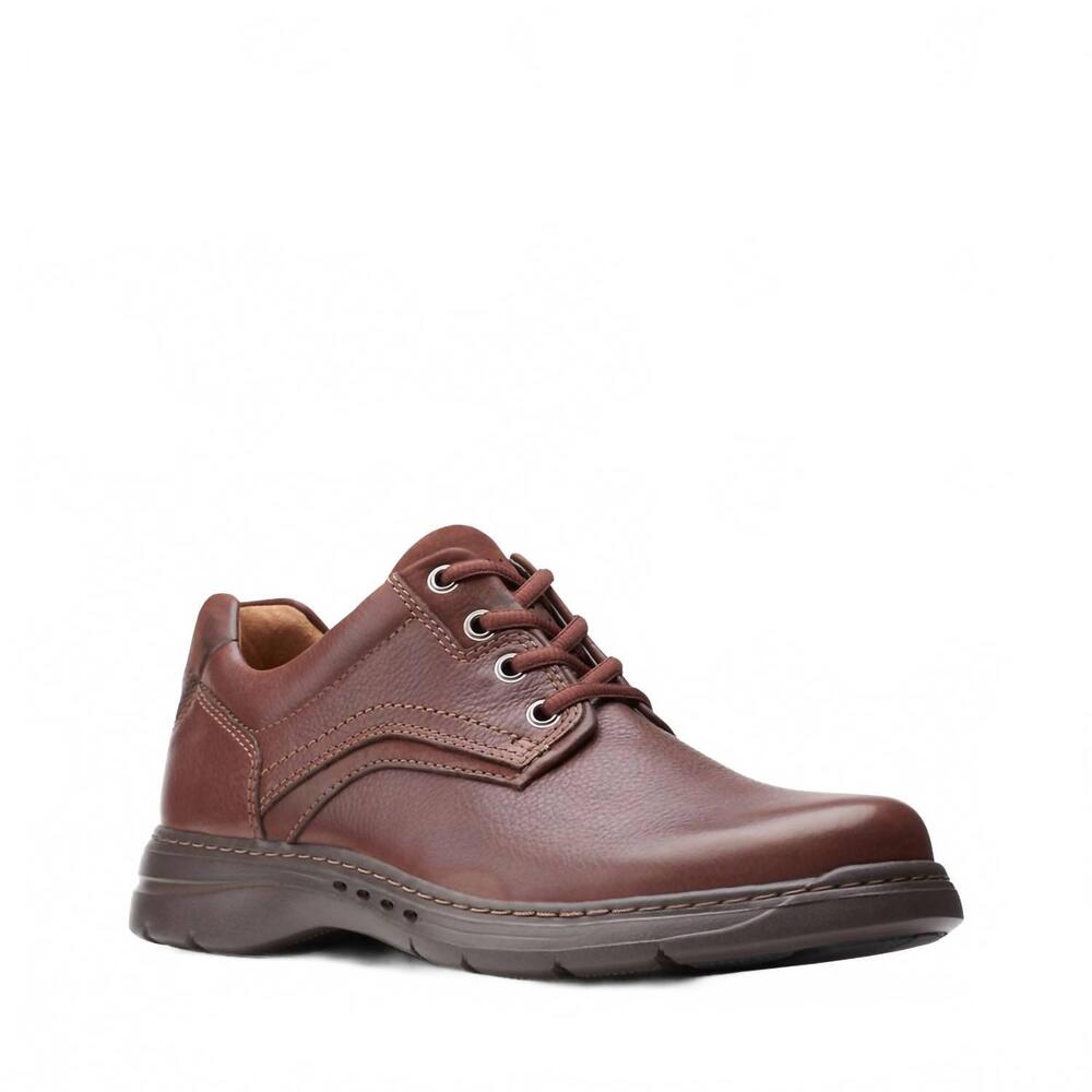 NEW CLARKS men's un brawley pace leather shoes in mahogany leather